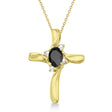 Black Onyx & Diamond Cross Necklace Pendant 14k Yellow Gold (0.50ct)