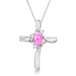 Pink Sapphire & Diamond Cross Necklace Pendant 14k White Gold (0.50ct)