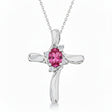 Pink Sapphire & Diamond Cross Necklace Pendant 14k White Gold (0.50ct)