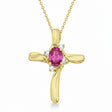Pink Sapphire & Diamond Cross Necklace Pendant 14k Yellow Gold (0.50ct)