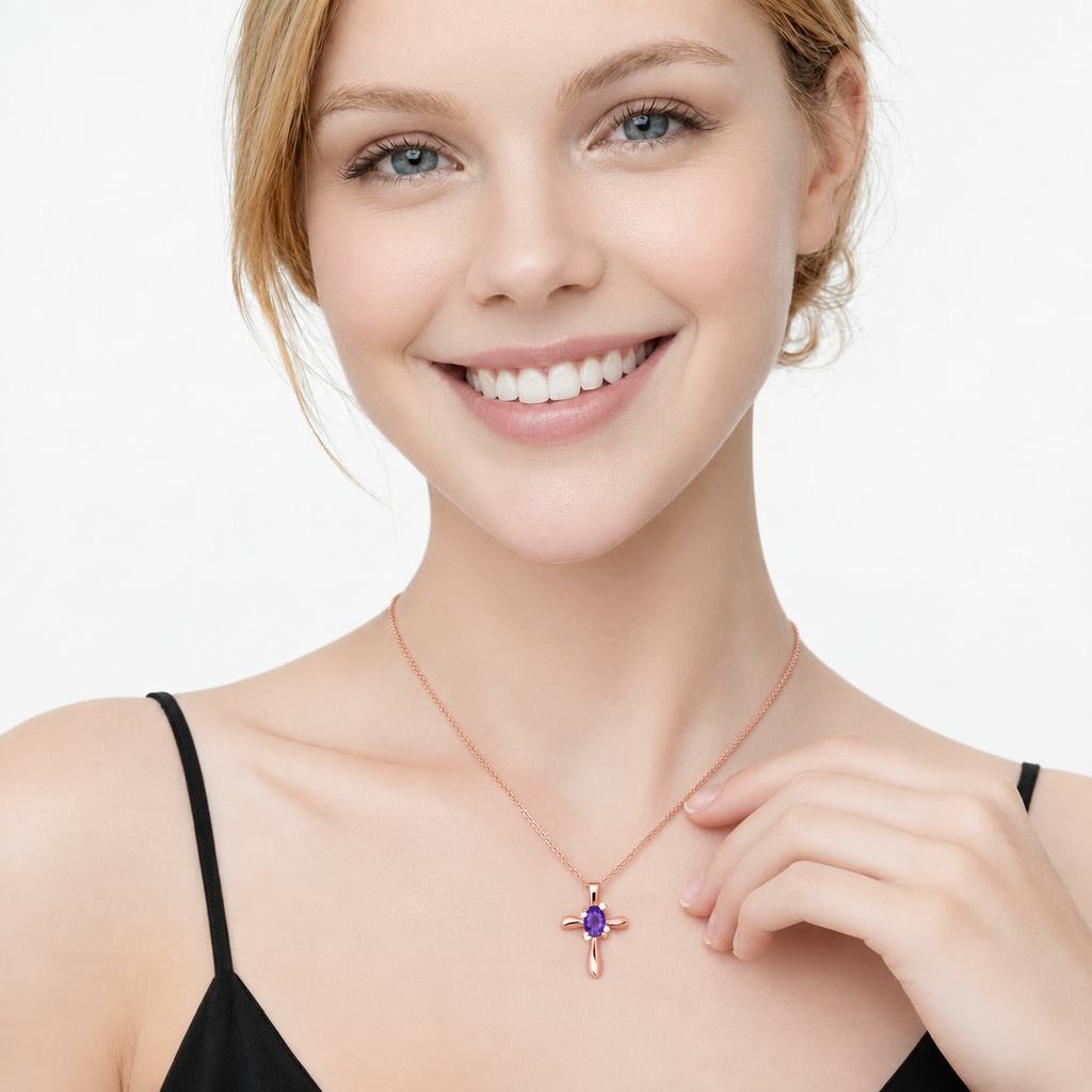 Tanzanite & Diamond Cross Necklace Pendant 14k Rose Gold (0.50ct)