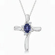 Lab Tanzanite & Lab Diamond Cross Necklace Pendant 14k White Gold (0.50ct)
