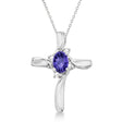 Tanzanite & Diamond Cross Necklace Pendant 14k White Gold (0.50ct)