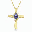 Lab Tanzanite & Lab Diamond Cross Necklace Pendant 14k Yellow Gold (0.50ct)