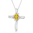 Lab Yellow Sapphire & Lab Diamond Cross Necklace Pendant 14k White Gold (0.50ct)