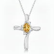 Lab Yellow Sapphire & Lab Diamond Cross Necklace Pendant 14k White Gold (0.50ct)
