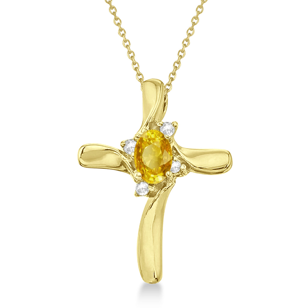 Lab Yellow Sapphire & Lab Diamond Cross Necklace Pendant 14k Yellow Gold (0.50ct)