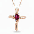 Ruby & Diamond Cross Necklace Pendant 14k Rose Gold (0.50ct)
