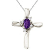 Amethyst & Diamond Cross Necklace Pendant 14k White Gold (0.50ct)