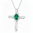Lab Emerald & Lab Diamond Cross Necklace Pendant 14k White Gold (0.50ct)