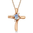 Moonstone & Diamond Cross Pendant Necklace 14K Rose Gold (0.50ct)