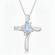 Moonstone & Diamond Cross Pendant Necklace 14K White Gold (0.50ct)