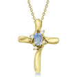 Moonstone & Diamond Cross Pendant Necklace 14K Yellow Gold (0.50ct)