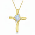 Moonstone & Diamond Cross Pendant Necklace 14K Yellow Gold (0.50ct)