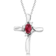 Lab Ruby & Lab Diamond Cross Necklace Pendant 14k White Gold (0.50ct)