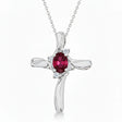 Lab Ruby & Lab Diamond Cross Necklace Pendant 14k White Gold (0.50ct)