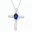 Lab Blue Sapphire & Lab Diamond Cross Necklace Pendant 14k White Gold (0.50ct)