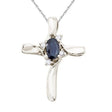 Blue Sapphire & Diamond Cross Necklace Pendant 14k White Gold (0.50ct)