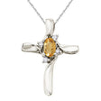 Oval Citrine & Diamond Cross Necklace Pendant 14k White Gold (0.50ct)