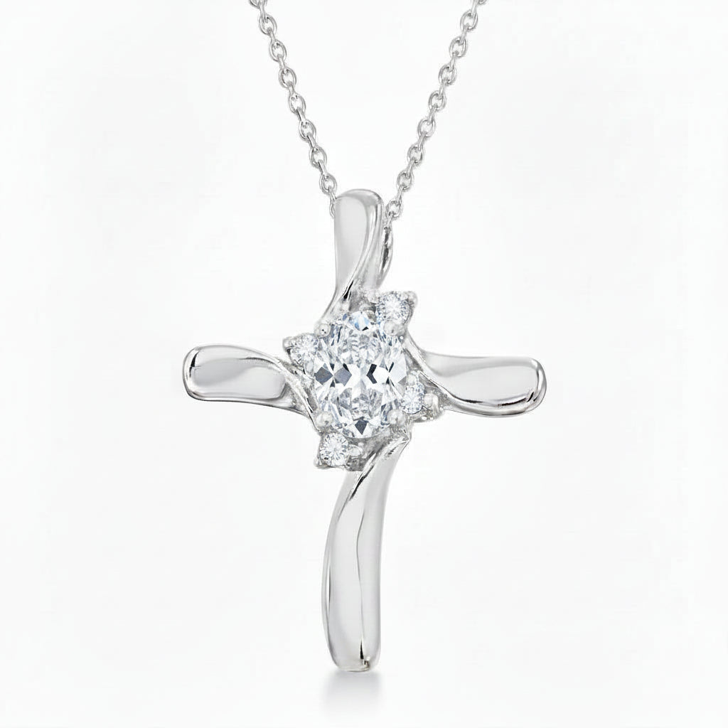 Lab Diamond Cross Necklace Pendant 14k White Gold (0.50ct)