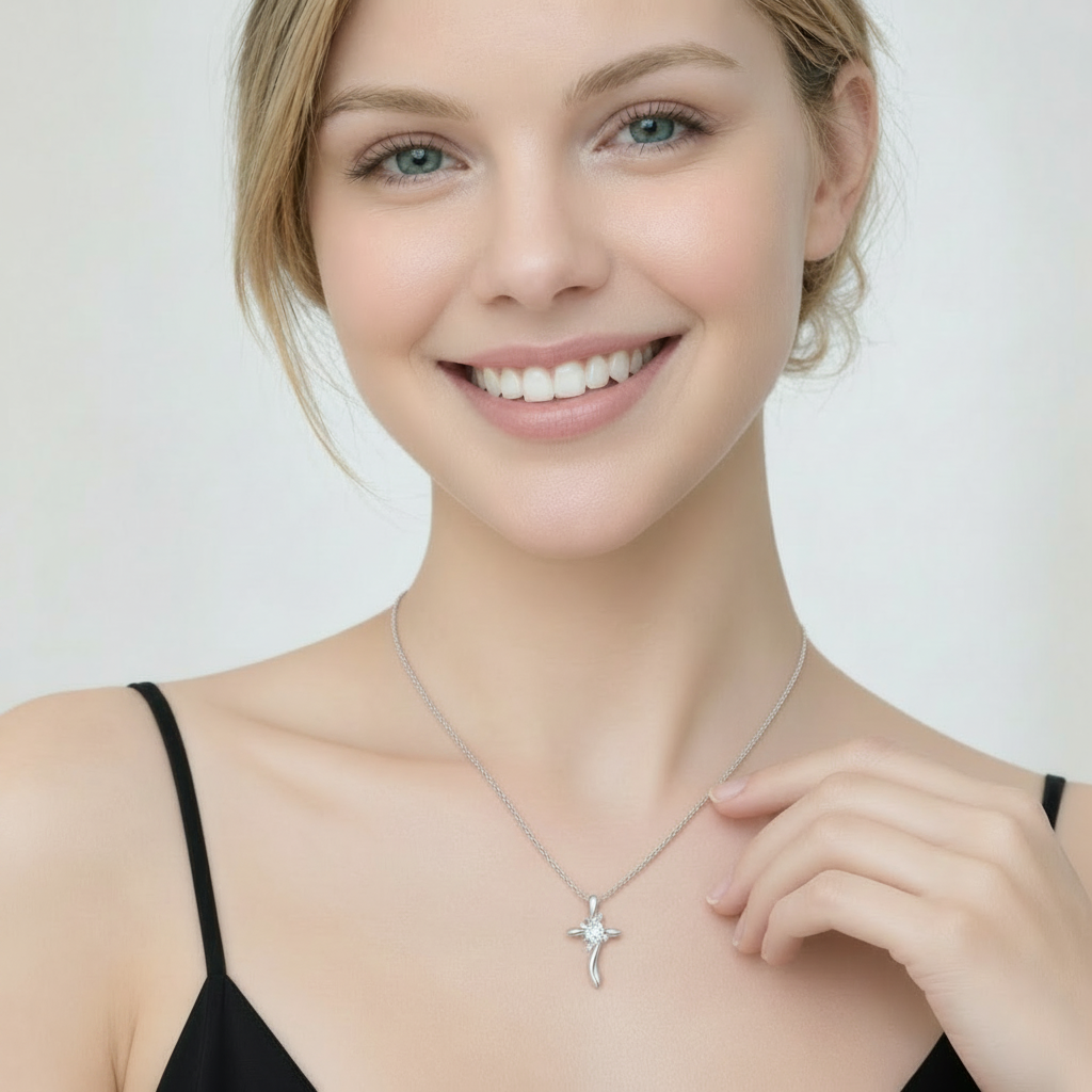 Lab Diamond Cross Necklace Pendant 14k White Gold (0.50ct)