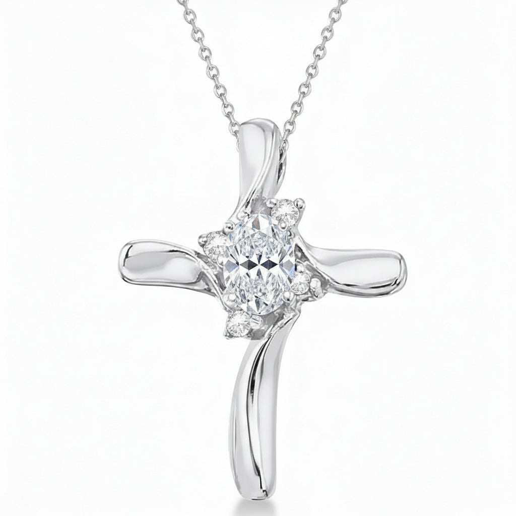 Lab Diamond Cross Necklace Pendant 14k White Gold (0.75ct)