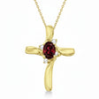 Garnet & Diamond Cross Pendant Necklace 14k Yellow Gold (0.50ct)