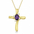 Amethyst & Diamond Cross Necklace Pendant 14k Yellow Gold (0.50ct)