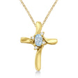 Aquamarine & Diamond Cross Necklace Pendant 14k Yellow Gold (0.50ct)