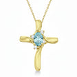 Aquamarine & Diamond Cross Necklace Pendant 14k Yellow Gold (0.50ct)