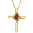 Ruby & Diamond Cross Pendant Necklace 14k Yellow Gold (0.50ct)