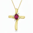 Ruby & Diamond Cross Pendant Necklace 14k Yellow Gold (0.50ct)