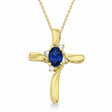 Lab Blue Sapphire & Lab Diamond Cross Necklace Pendant 14k Yellow Gold (0.50ct)