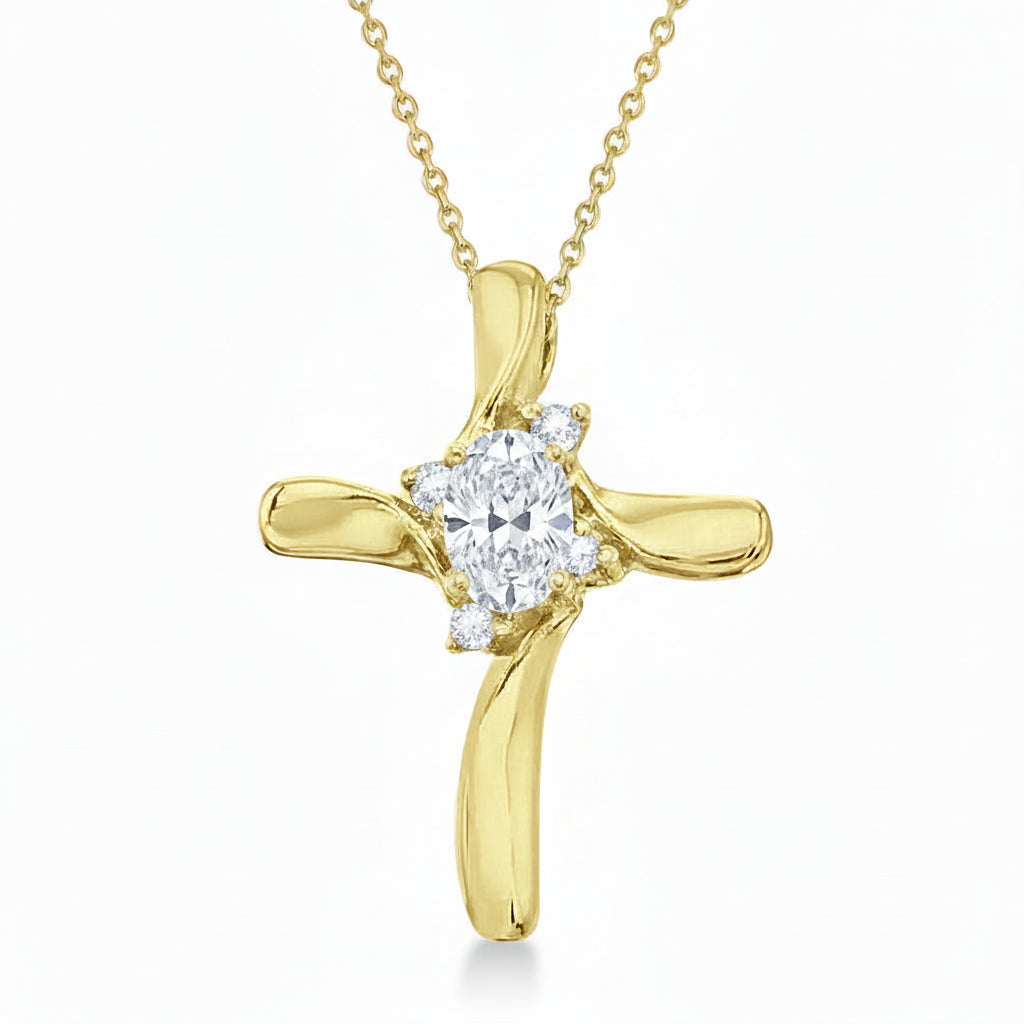 Lab Diamond Cross Necklace Pendant 14k Yellow Gold (0.50ct)