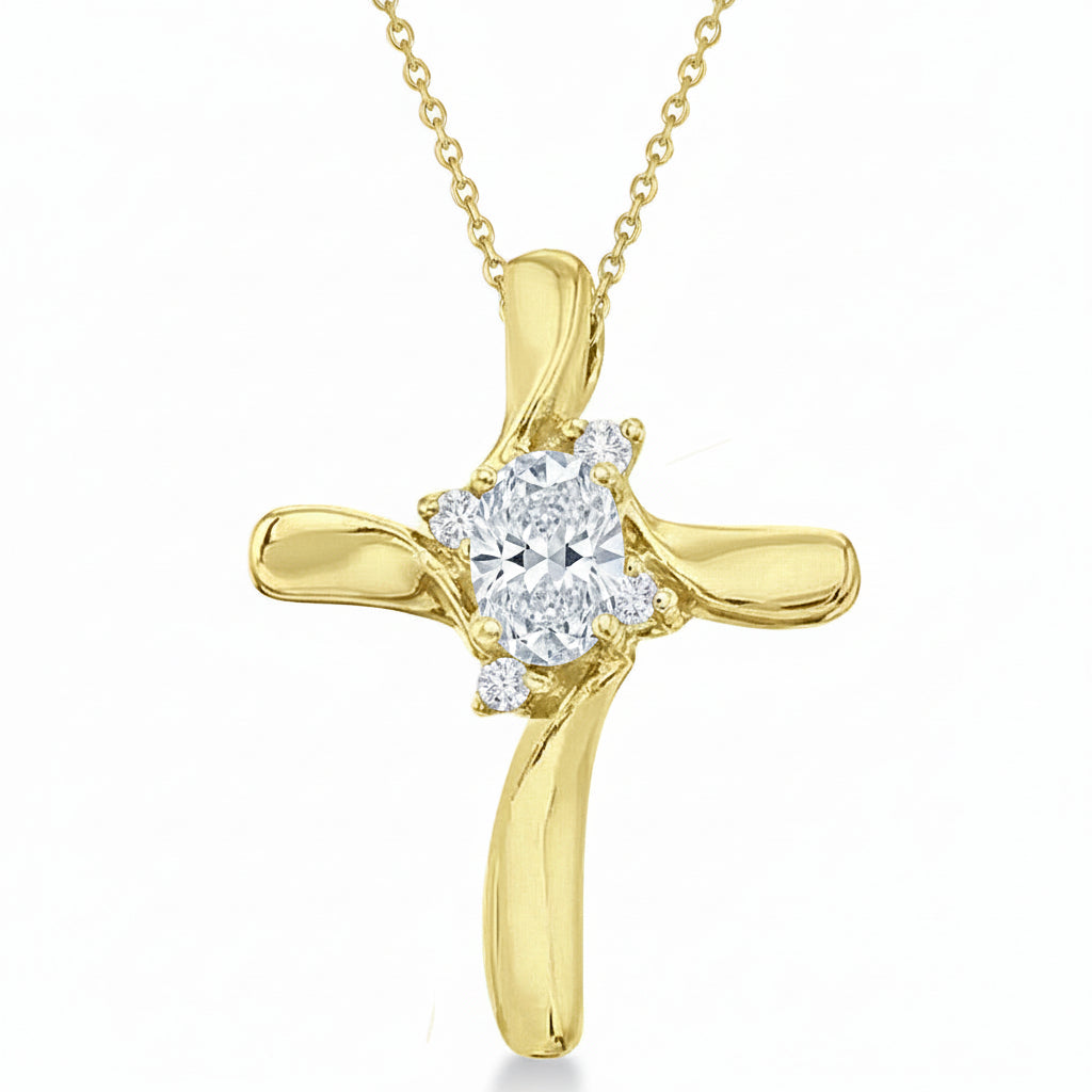 Lab Diamond Cross Necklace Pendant 14k Yellow Gold (0.75ct)