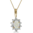 Oval Opal & Diamond Flower Shaped Pendant Necklace 14k Yellow Gold