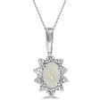 Oval Opal & Diamond Flower Shaped Pendant Necklace 14k White Gold