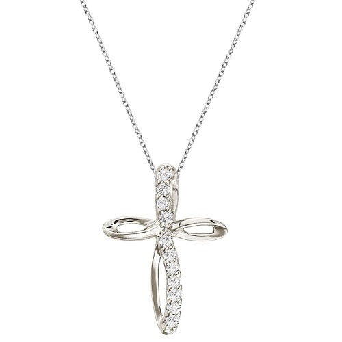 Swirl Diamond Cross Pendant Necklace in 14k White Gold (0.10ct)