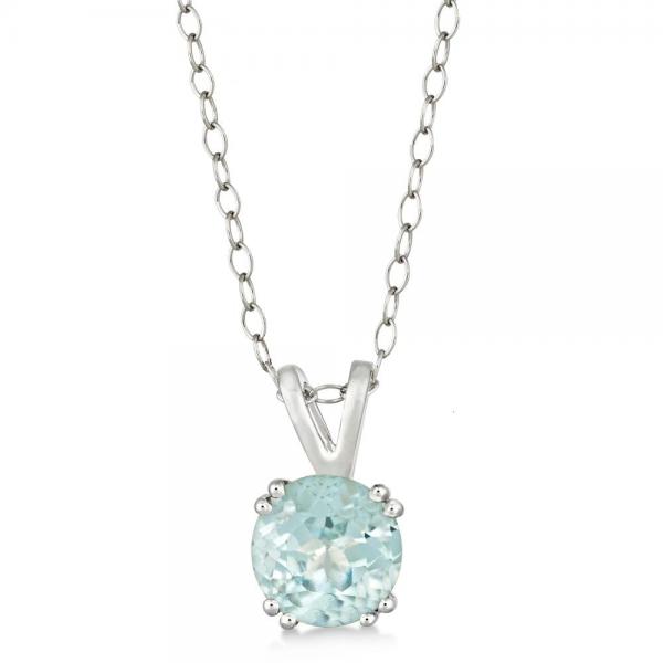 Round Aquamarine Solitaire Pendant Necklace Sterling Silver (1.25ct)