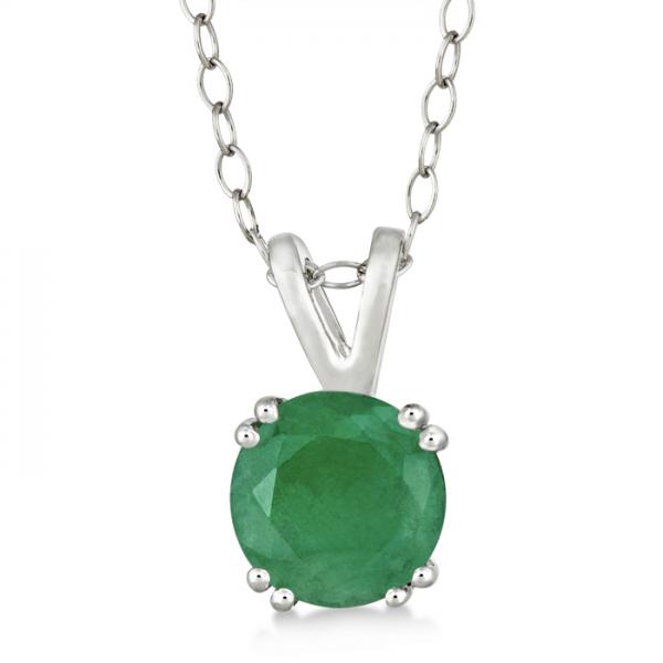 Round Emerald Solitaire Pendant Necklace Sterling Silver (1.25ct)