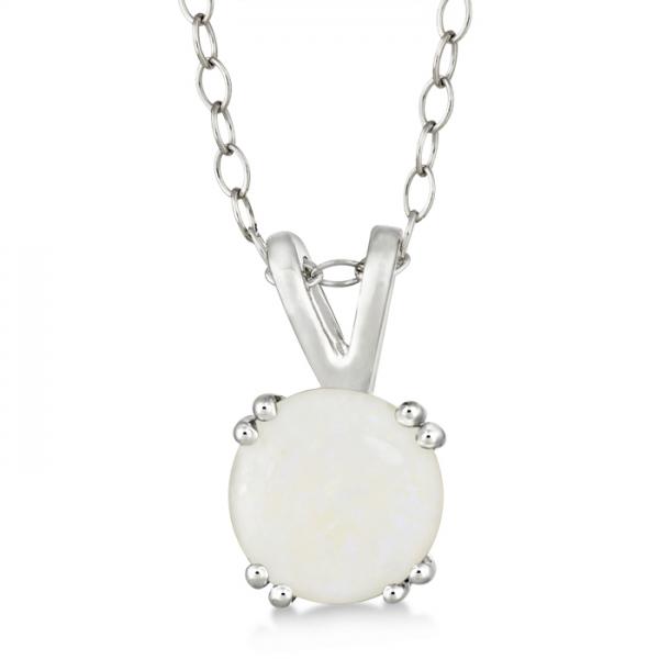 Round Opal Solitaire Pendant Necklace Sterling Silver (0.80ct)
