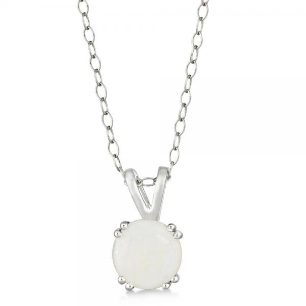 Round Opal Solitaire Pendant Necklace Sterling Silver (0.80ct)