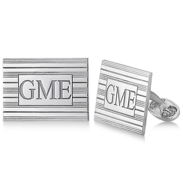 Custom Square Monogram Initial Cuff Links in Sterling Silver
