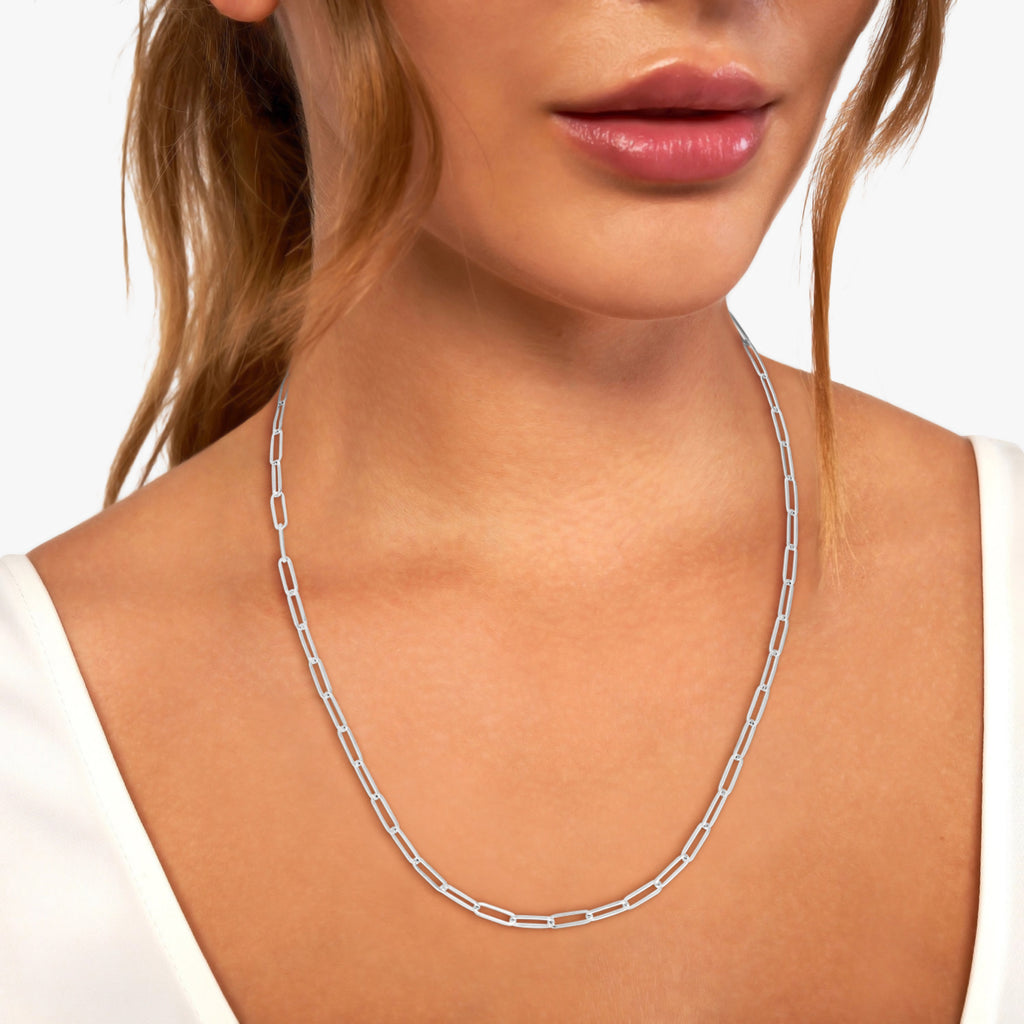 Small Paperclip Link Chain Necklace 14k White Gold (2.1mm)