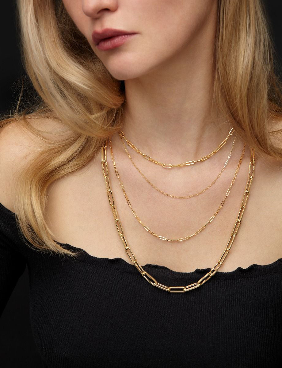 Small Paperclip Link Chain Necklace 14k Yellow Gold (2.1mm)