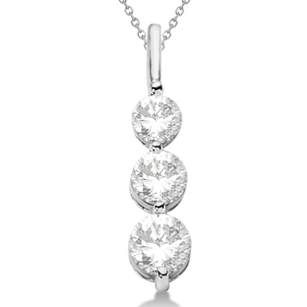 Three-Stone Graduated Diamond Pendant Necklace 14k White Gold (0.75ct)