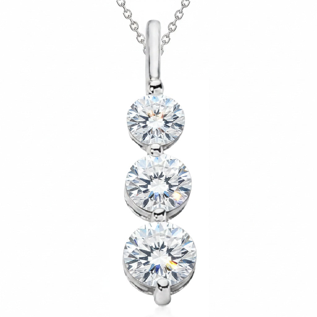 Three-Stone Graduated Diamond Pendant Necklace 14K White Gold (2.00ct)