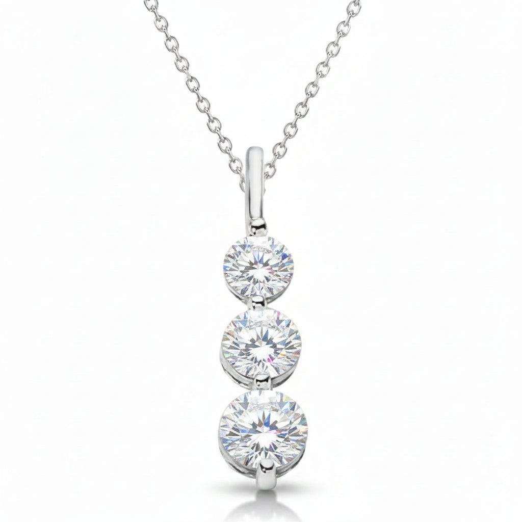 Three-Stone Graduated Diamond Pendant Necklace 14K White Gold (2.00ct)