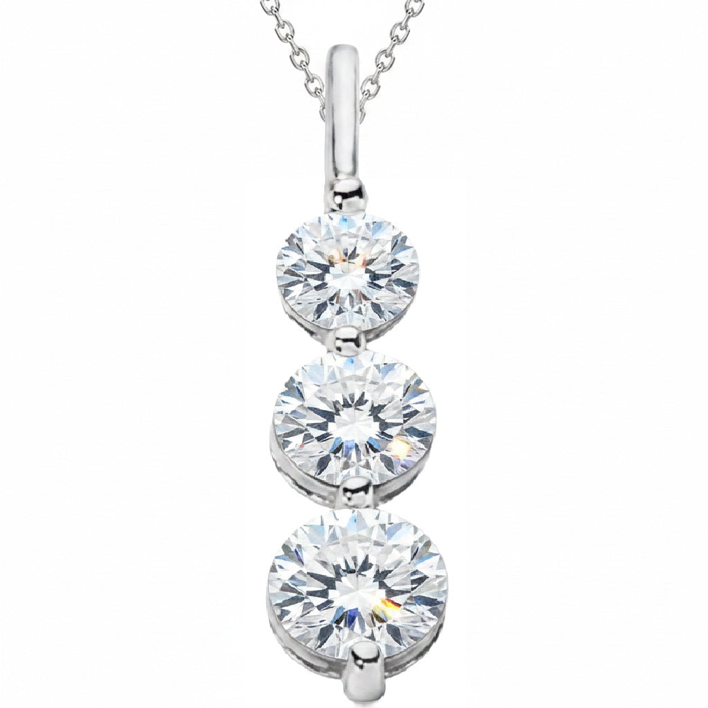 Three-Stone Graduated Lab Diamond Pendant Necklace 14K White Gold (3.00ct)