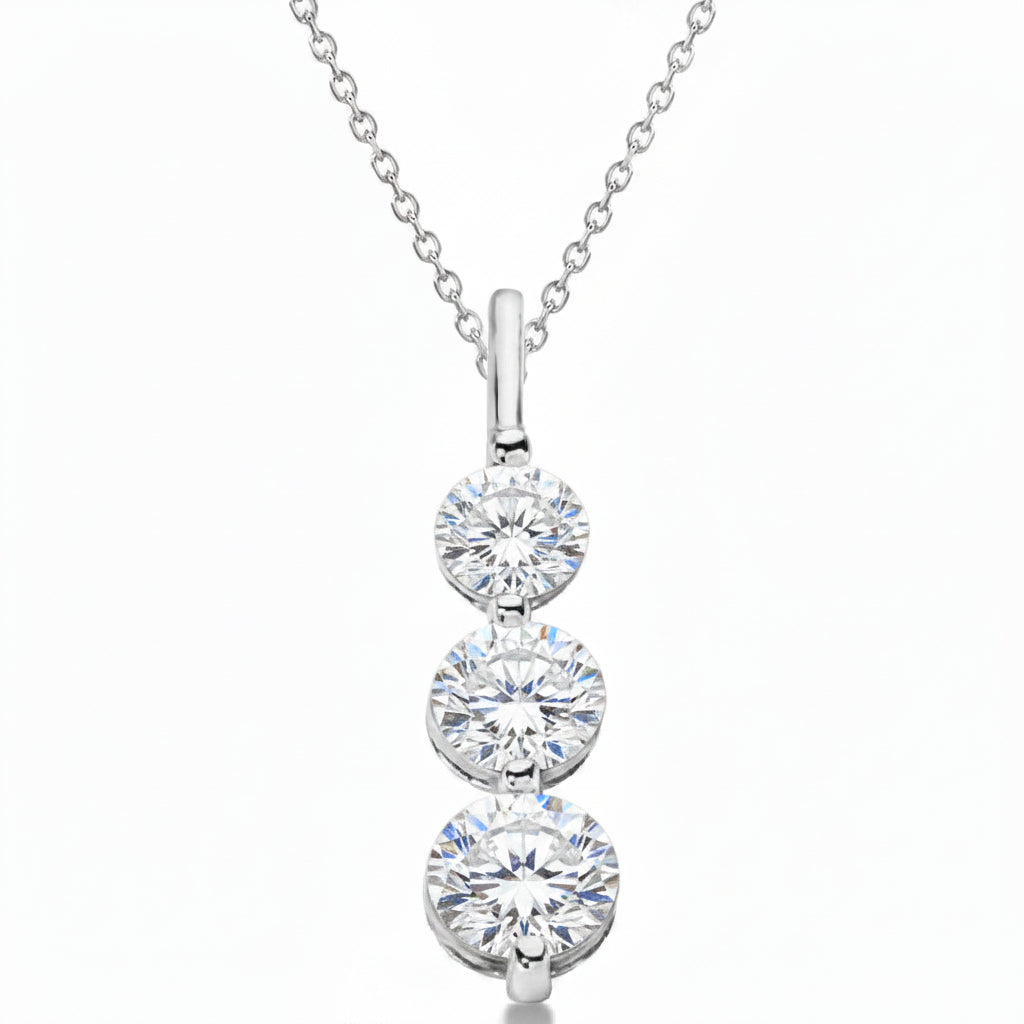 Three-Stone Graduated Diamond Pendant Necklace 14K White Gold (3.00ct)